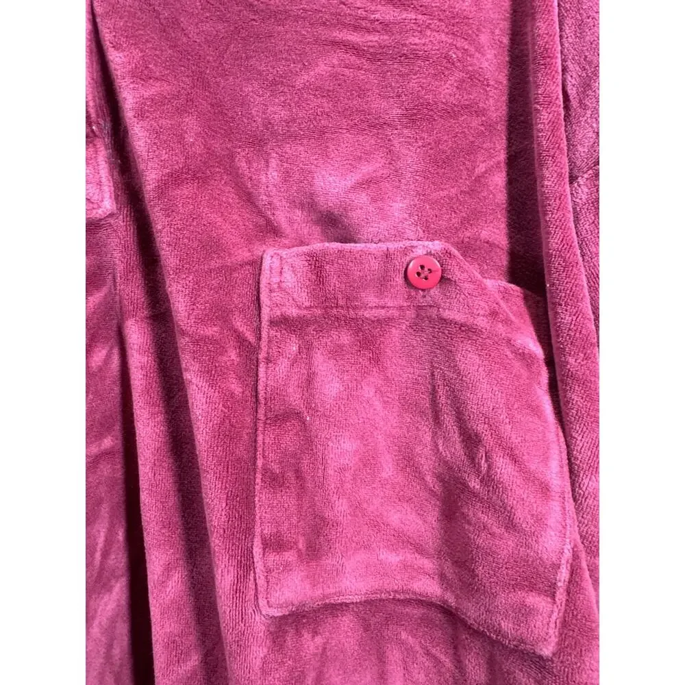 Vintage 80s Towncraft Velour Shirt Henley‎ Polo Sweater Pocket Burgundy Size 16